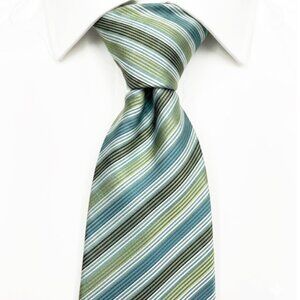 George Silk Tie Green Blue White Striped